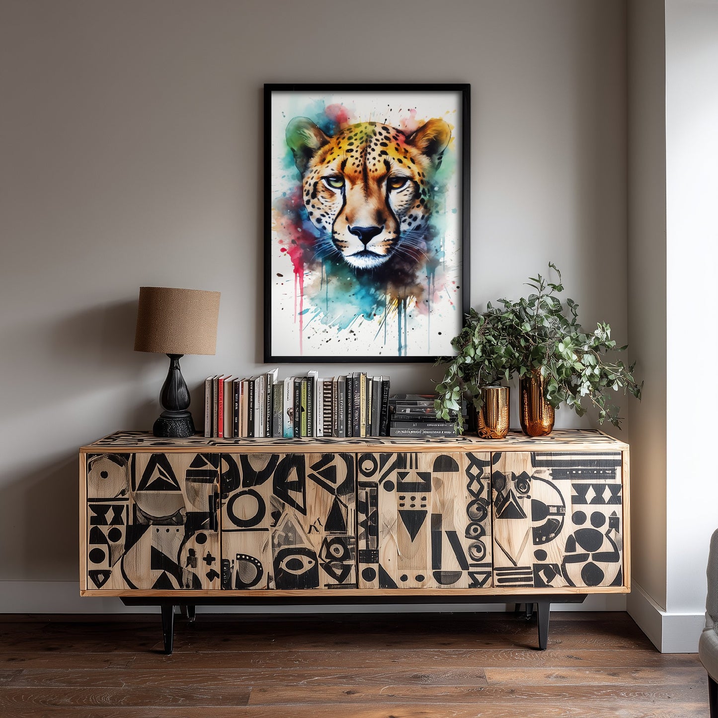 Cheetah Watercolour Art Print - Colourful Big Cat Painting Poster - Splashy Animal Wall Art - Safari Decor