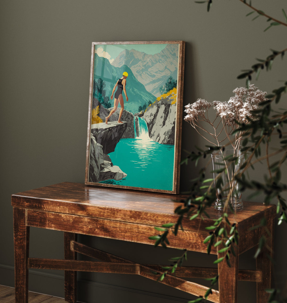 Watkin Path Pools Snowdonia Art Print - Wild Swimming Poster - Vintage Waterfall Illustration - Eryri Mountain Pool Swim