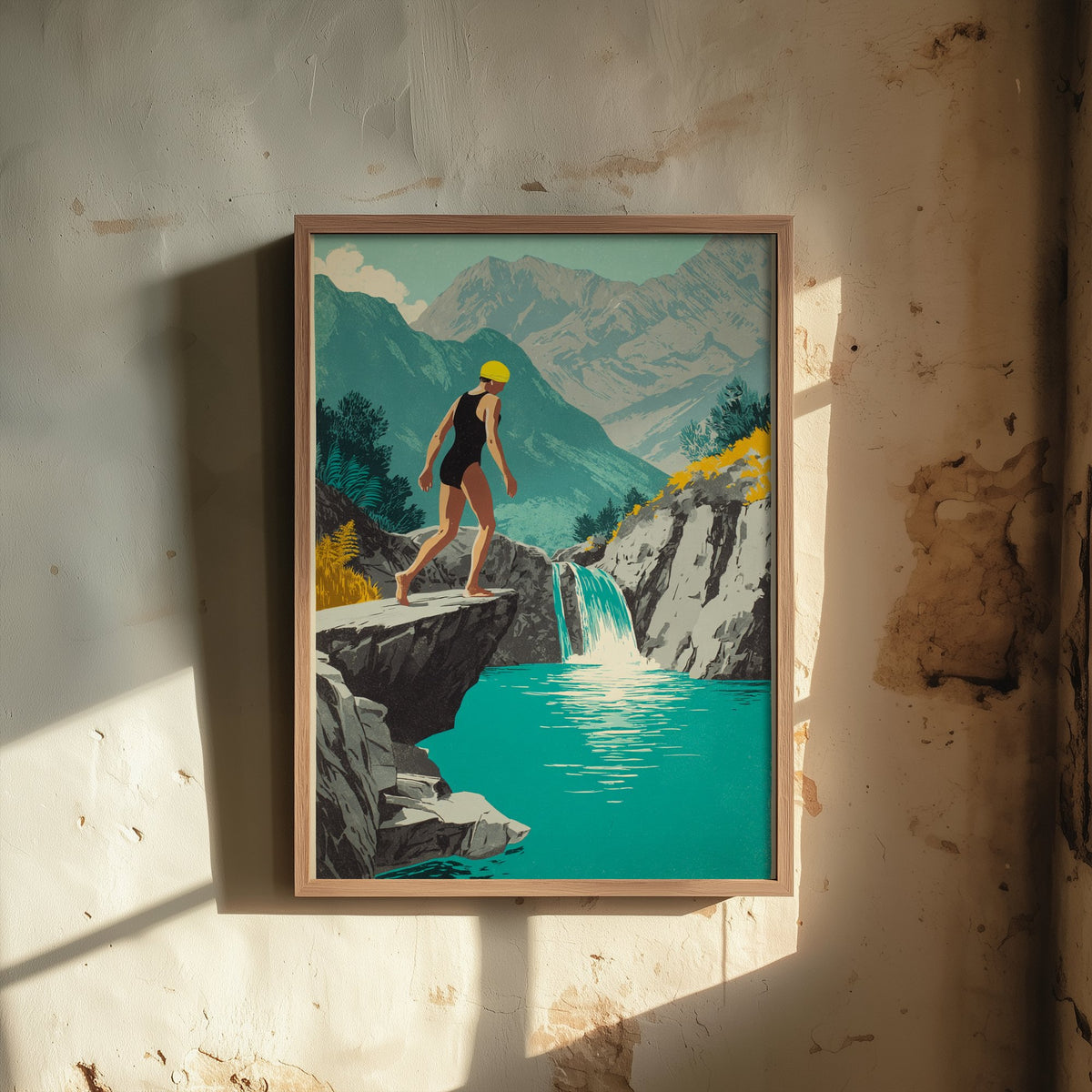 Watkin Path Pools Snowdonia Art Print - Wild Swimming Poster - Vintage Waterfall Illustration - Eryri Mountain Pool Swim