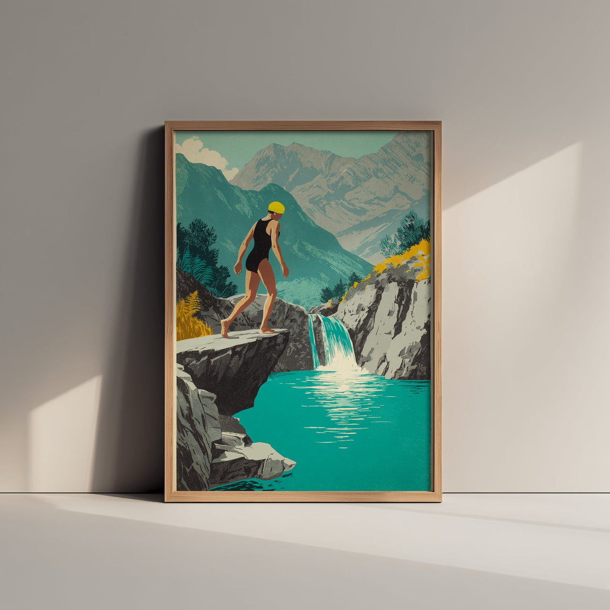 Watkin Path Pools Snowdonia Art Print - Wild Swimming Poster - Vintage Waterfall Illustration - Eryri Mountain Pool Swim