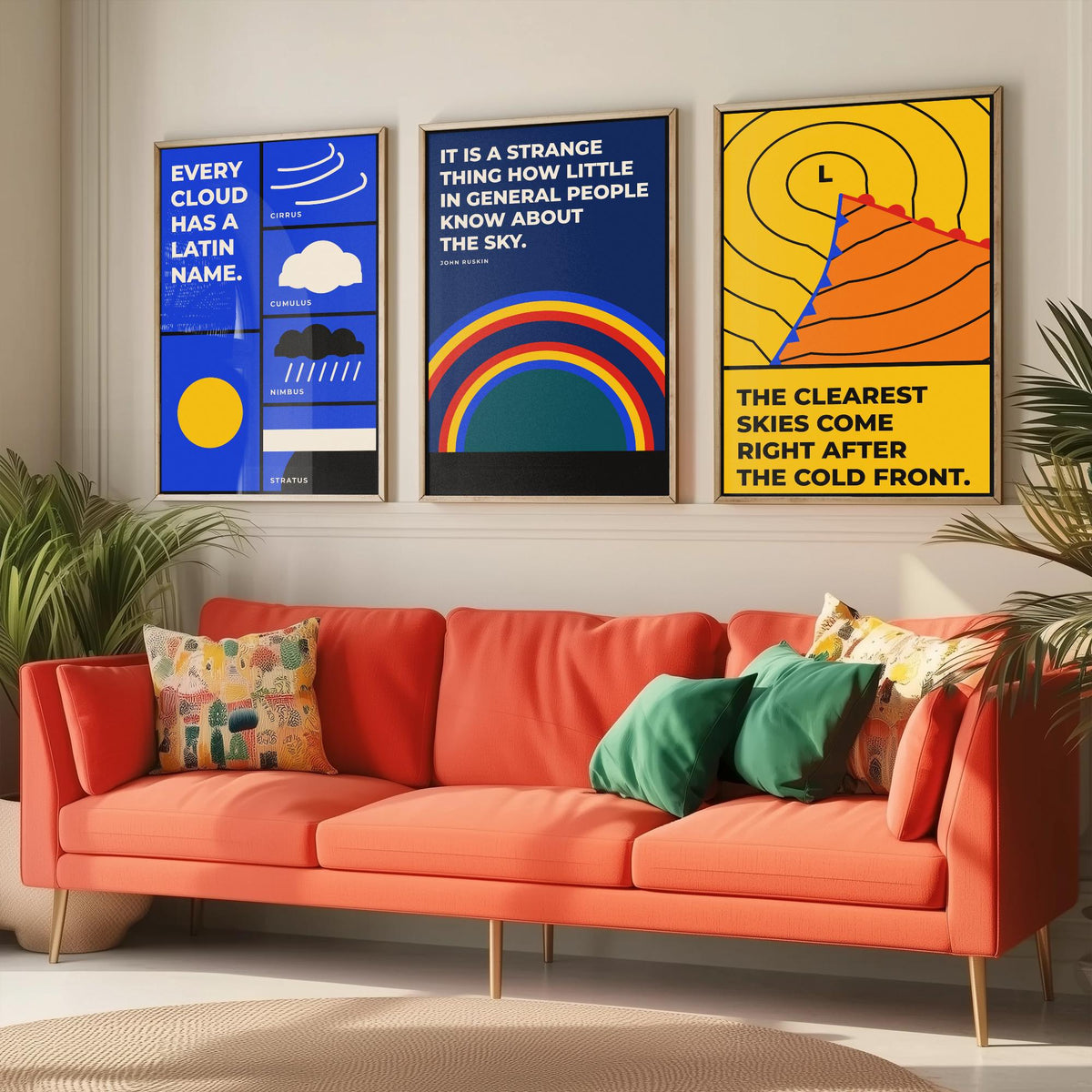 Weather Quotes Set of Three Art Prints - 3 Bauhaus Meteorology Clouds Posters - Minimalist Science Wall Art Illustration V1