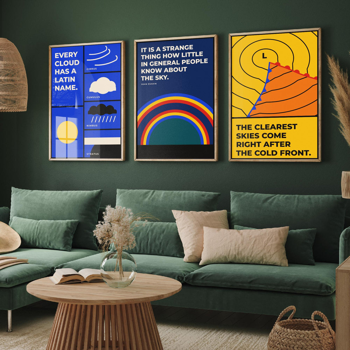 Weather Quotes Set of Three Art Prints - 3 Bauhaus Meteorology Clouds Posters - Minimalist Science Wall Art Illustration V1