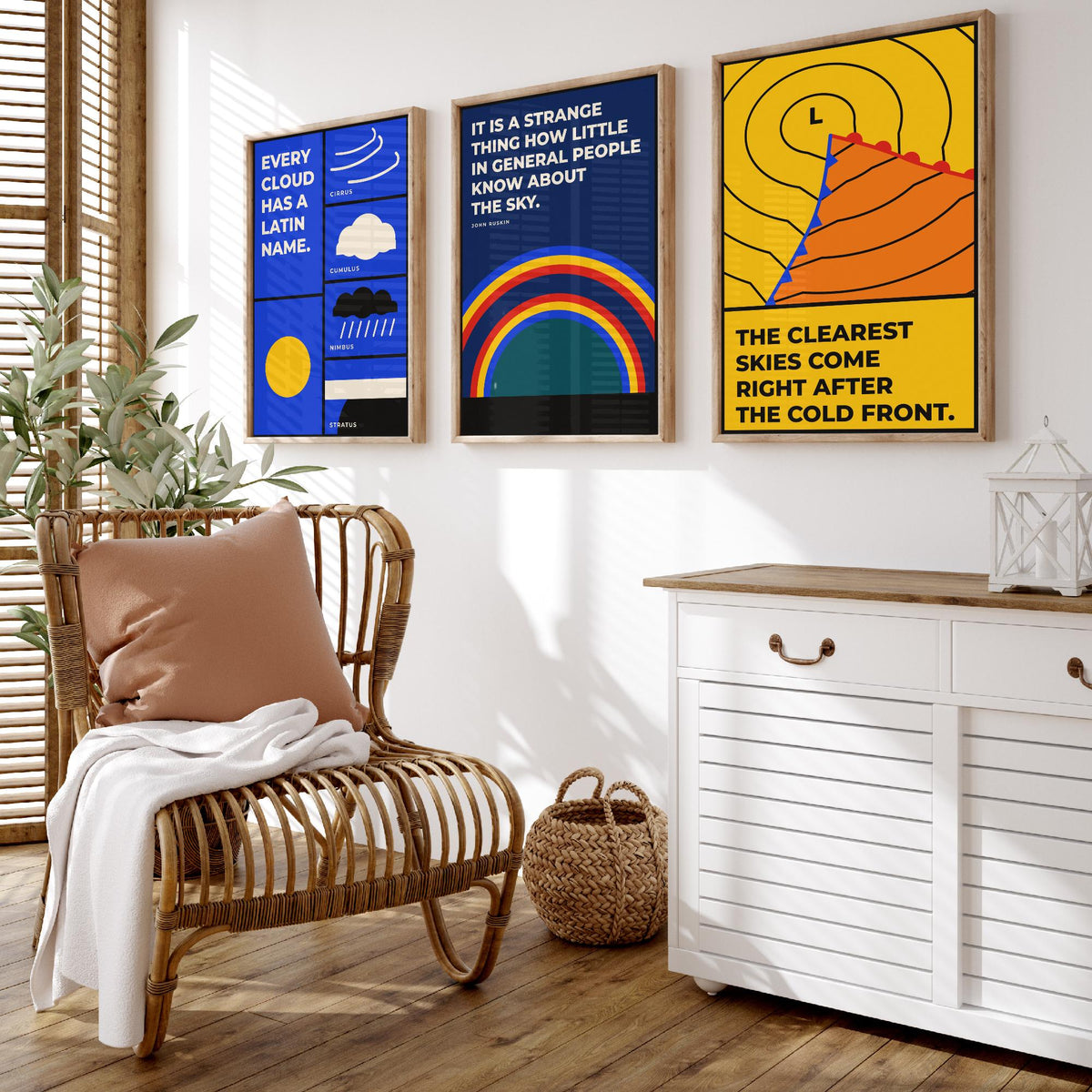 Weather Quotes Set of Three Art Prints - 3 Bauhaus Meteorology Clouds Posters - Minimalist Science Wall Art Illustration V1