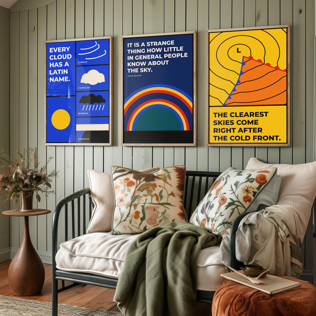 Weather Quotes Set of Three Art Prints - 3 Bauhaus Meteorology Clouds Posters - Minimalist Science Wall Art Illustration V1
