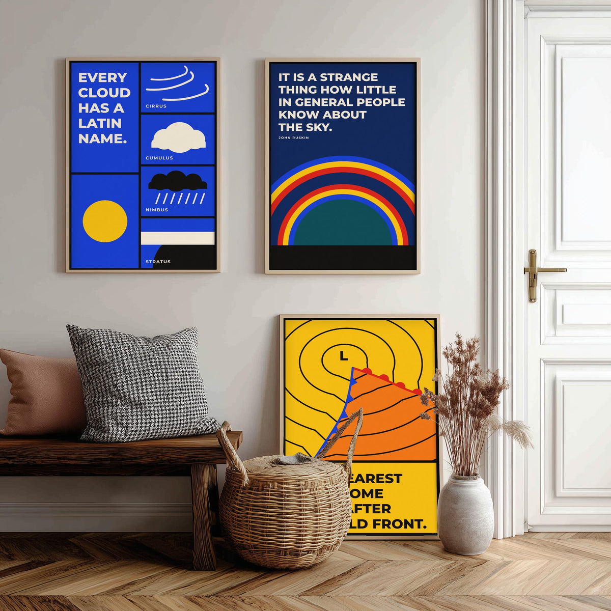 Weather Quotes Set of Three Art Prints - 3 Bauhaus Meteorology Clouds Posters - Minimalist Science Wall Art Illustration V1