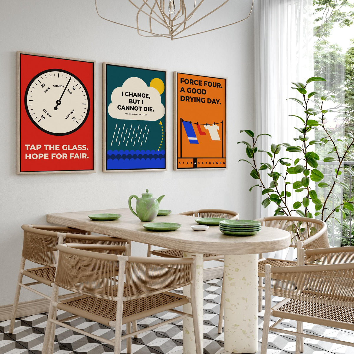 Weather Quotes Set of Three Art Prints - 3 Retro Bauhaus Meteorology Clouds Posters - Minimalist Science Wall Art Illustration V2