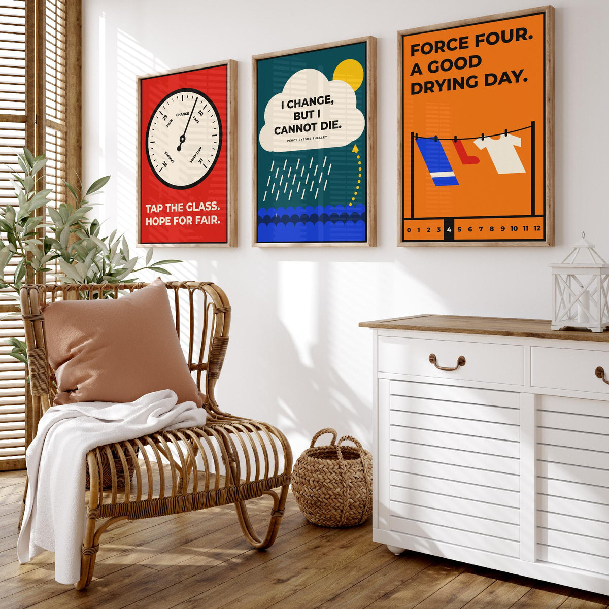 Weather Quotes Set of Three Art Prints - 3 Retro Bauhaus Meteorology Clouds Posters - Minimalist Science Wall Art Illustration V2