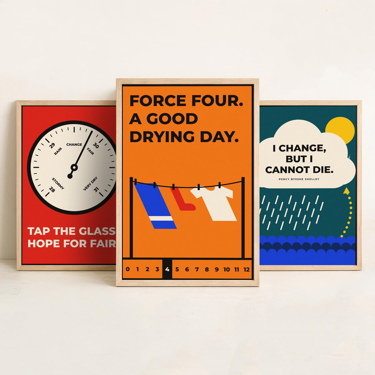 Weather Quotes Set of Three Art Prints - 3 Retro Bauhaus Meteorology Clouds Posters - Minimalist Science Wall Art Illustration V2
