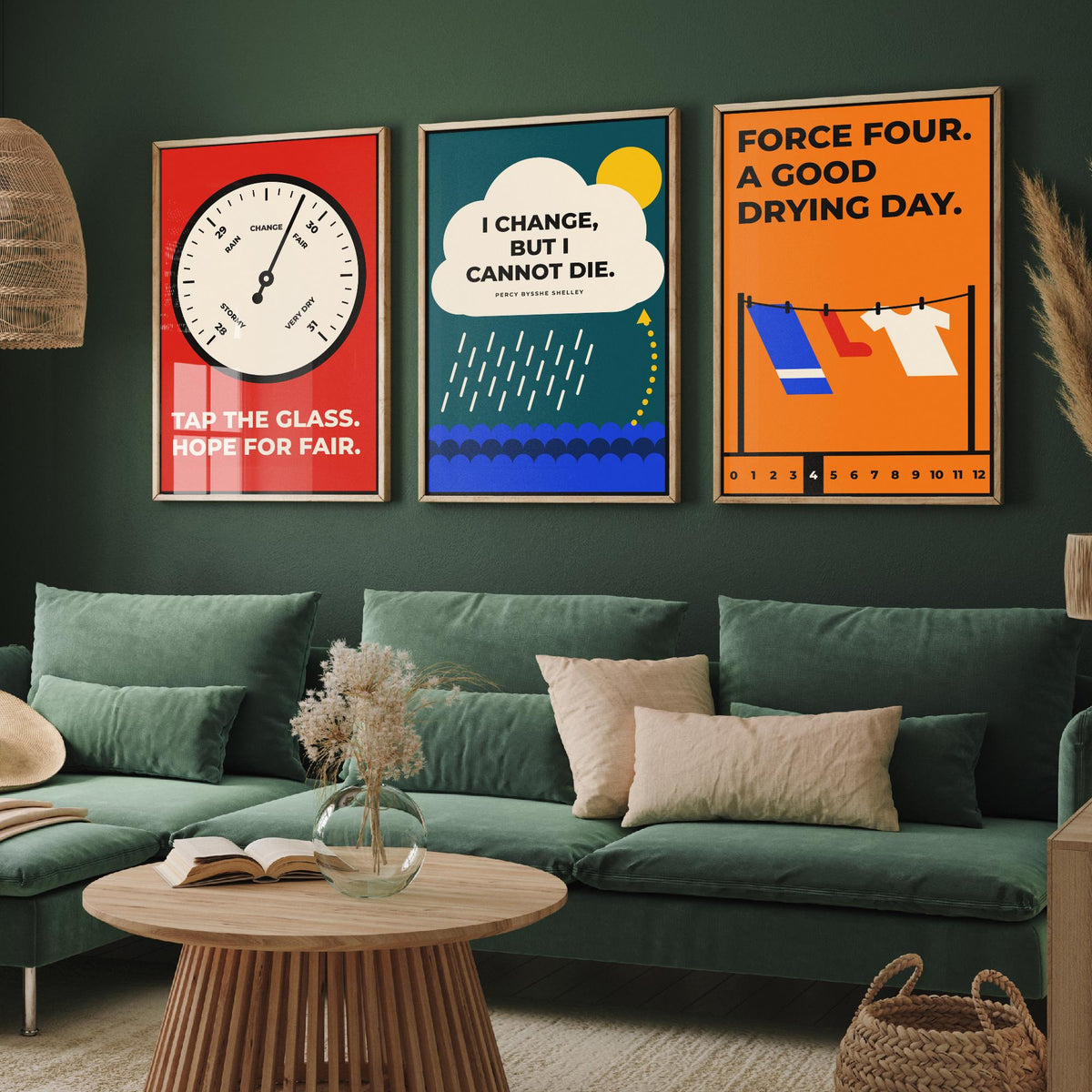Weather Quotes Set of Three Art Prints - 3 Retro Bauhaus Meteorology Clouds Posters - Minimalist Science Wall Art Illustration V2