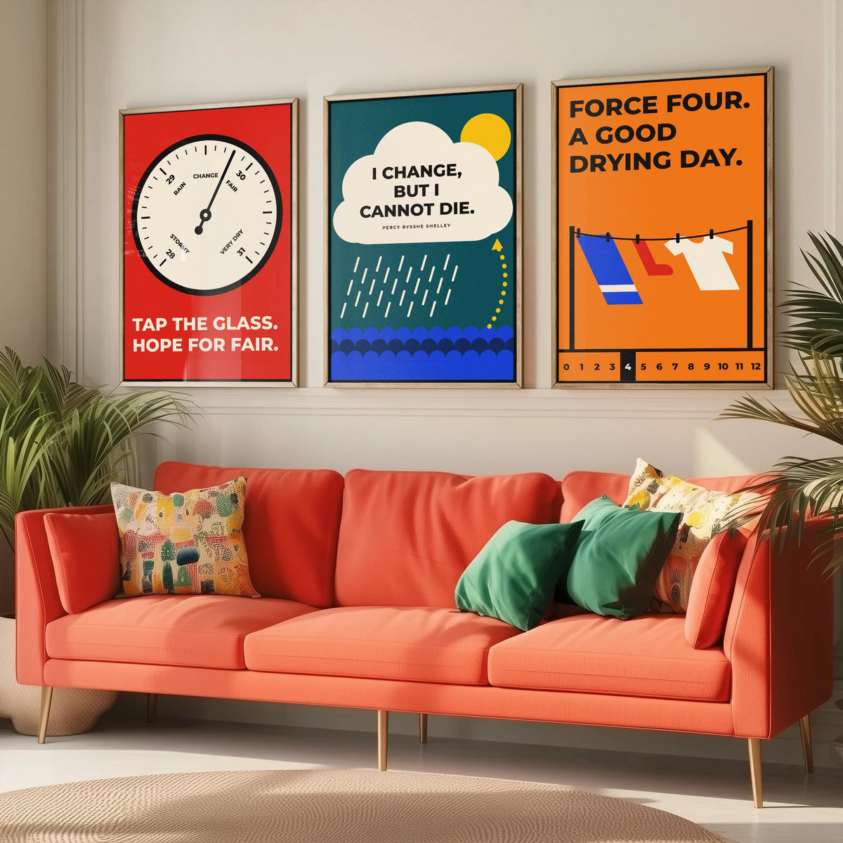 Weather Quotes Set of Three Art Prints - 3 Retro Bauhaus Meteorology Clouds Posters - Minimalist Science Wall Art Illustration V2