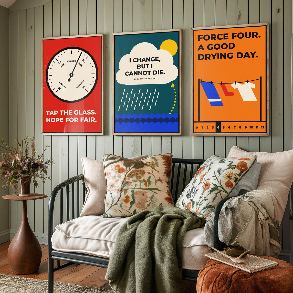 Weather Quotes Set of Three Art Prints - 3 Retro Bauhaus Meteorology Clouds Posters - Minimalist Science Wall Art Illustration V2