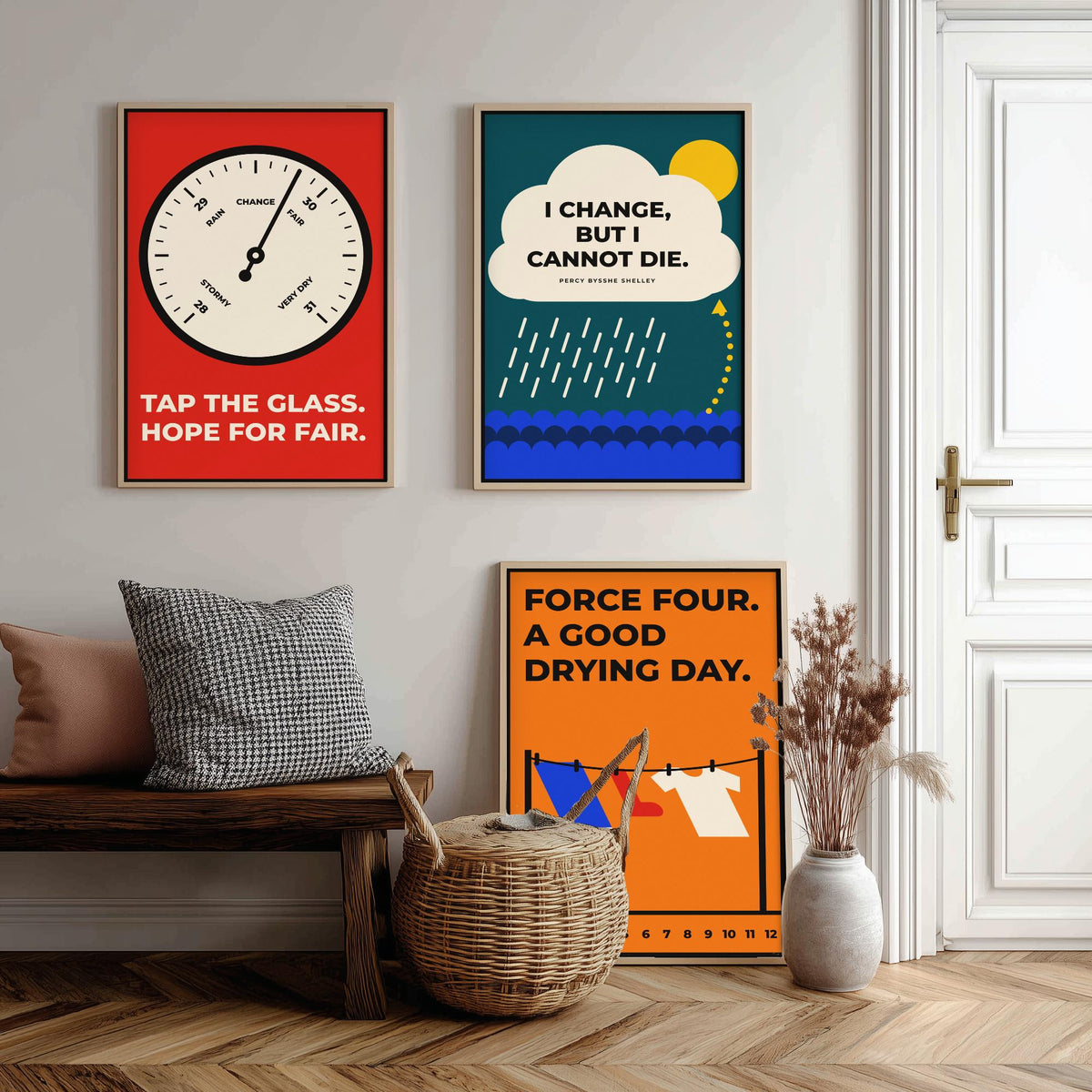 Weather Quotes Set of Three Art Prints - 3 Retro Bauhaus Meteorology Clouds Posters - Minimalist Science Wall Art Illustration V2