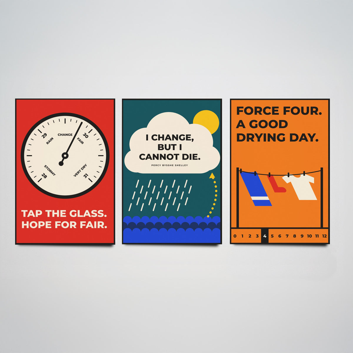Weather Quotes Set of Three Art Prints - 3 Retro Bauhaus Meteorology Clouds Posters - Minimalist Science Wall Art Illustration V2