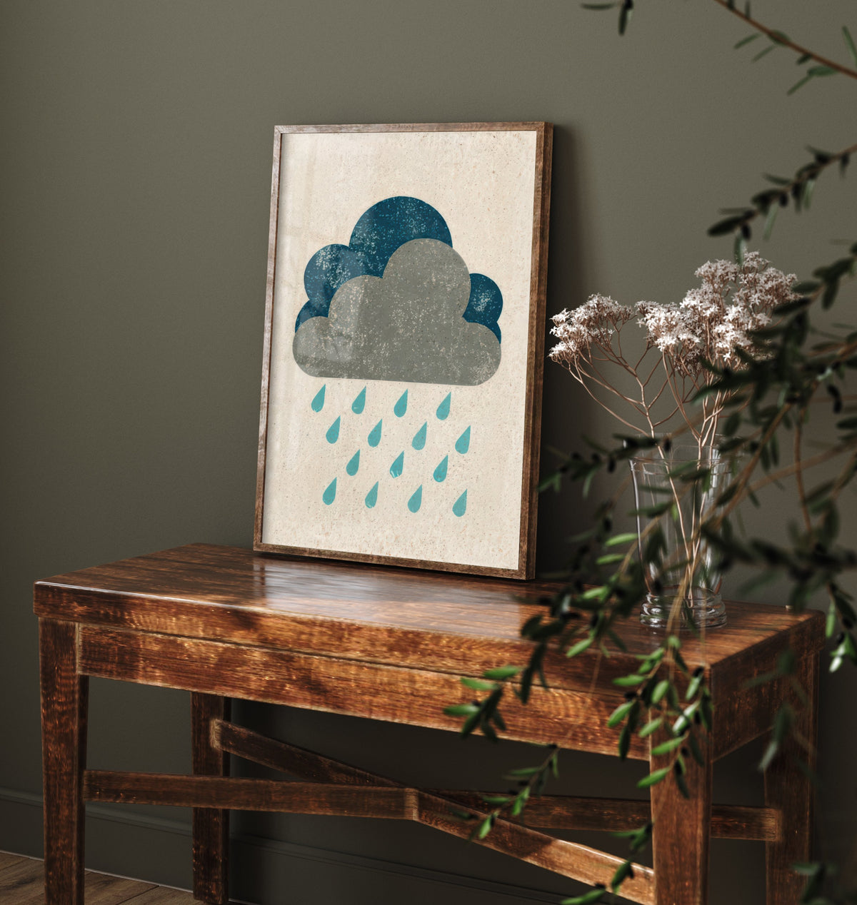 Rain Cloud Art Print - Rainy Day Weather Poster - Minimalist Linocut Style Woodcut V1 1/3