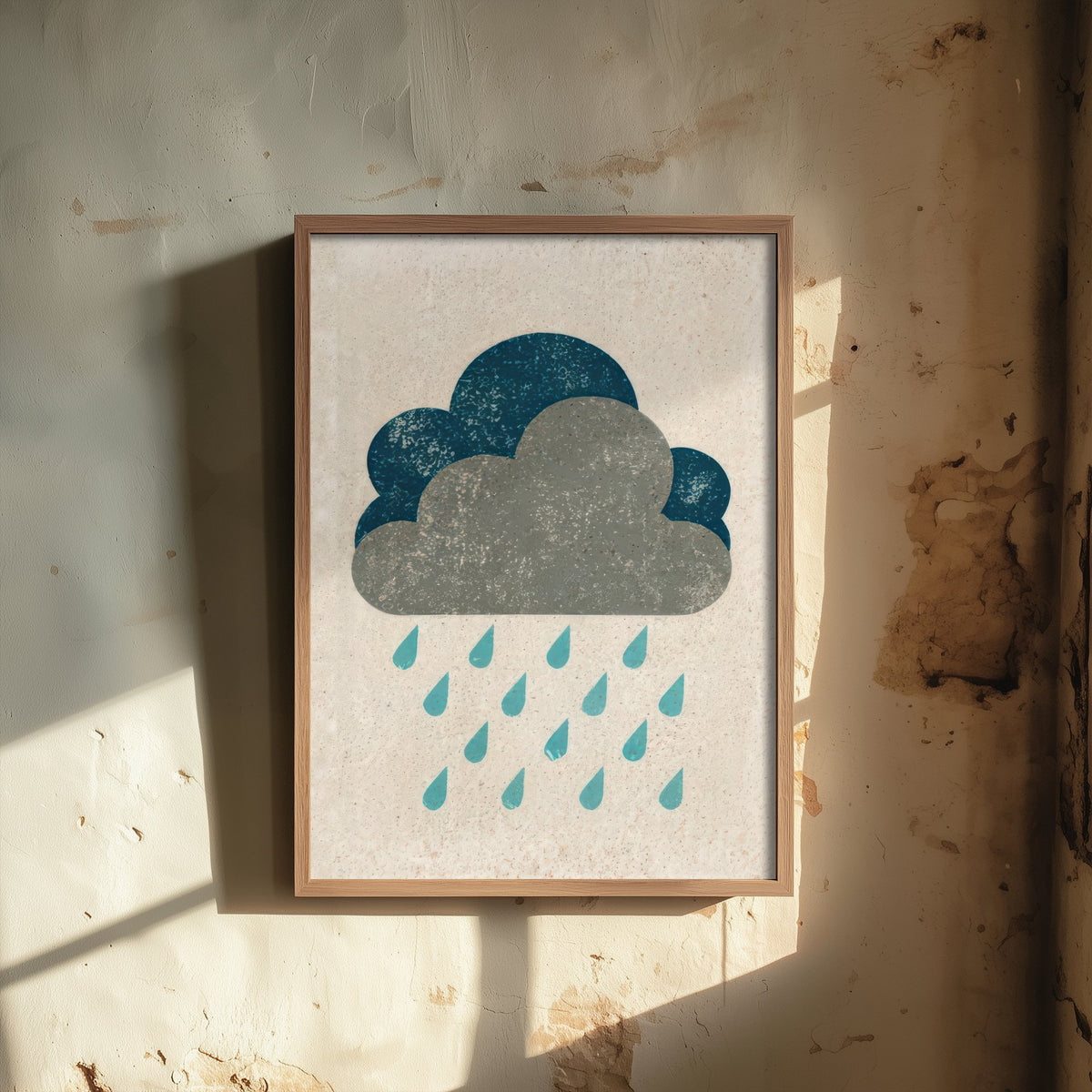 Rain Cloud Art Print - Rainy Day Weather Poster - Minimalist Linocut Style Woodcut V1 1/3