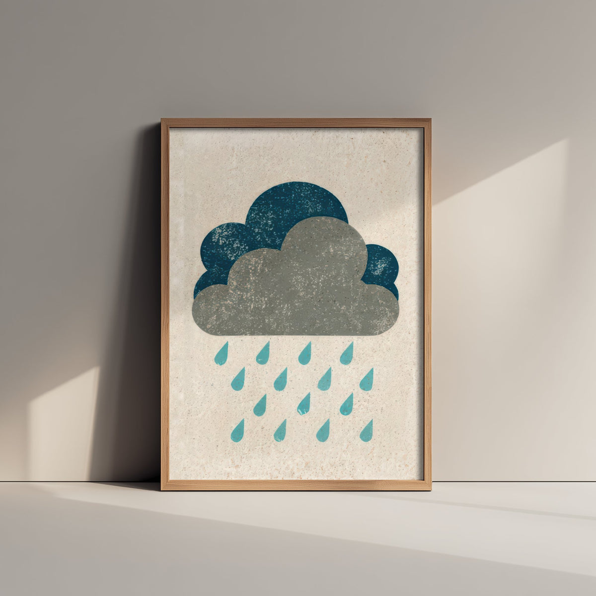 Rain Cloud Art Print - Rainy Day Weather Poster - Minimalist Linocut Style Woodcut V1 1/3