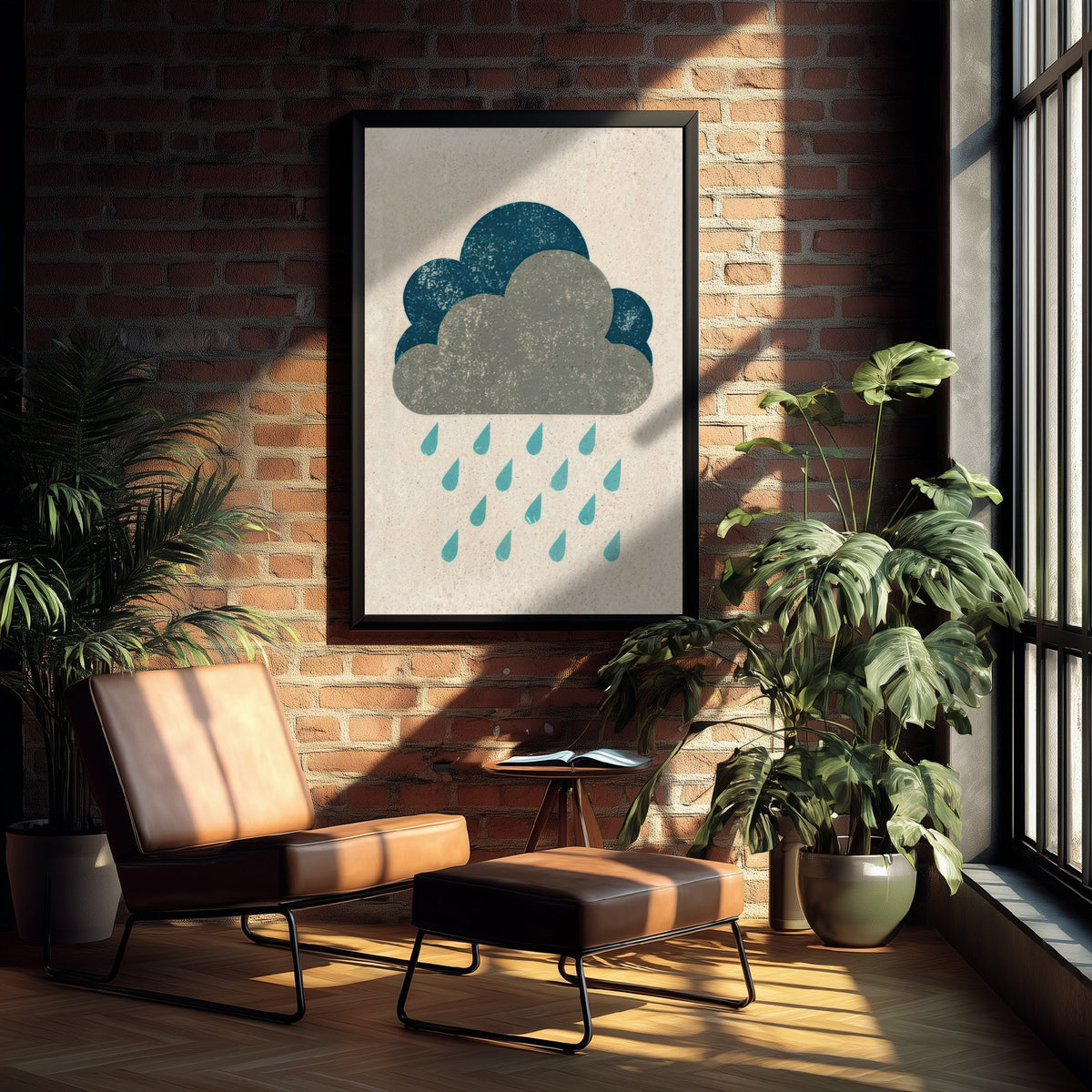 Rain Cloud Art Print - Rainy Day Weather Poster - Minimalist Linocut Style Woodcut V1 1/3