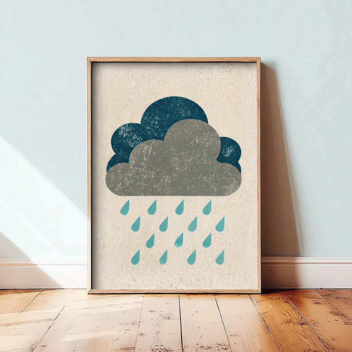 Rain Cloud Art Print - Rainy Day Weather Poster - Minimalist Linocut Style Woodcut V1 1/3