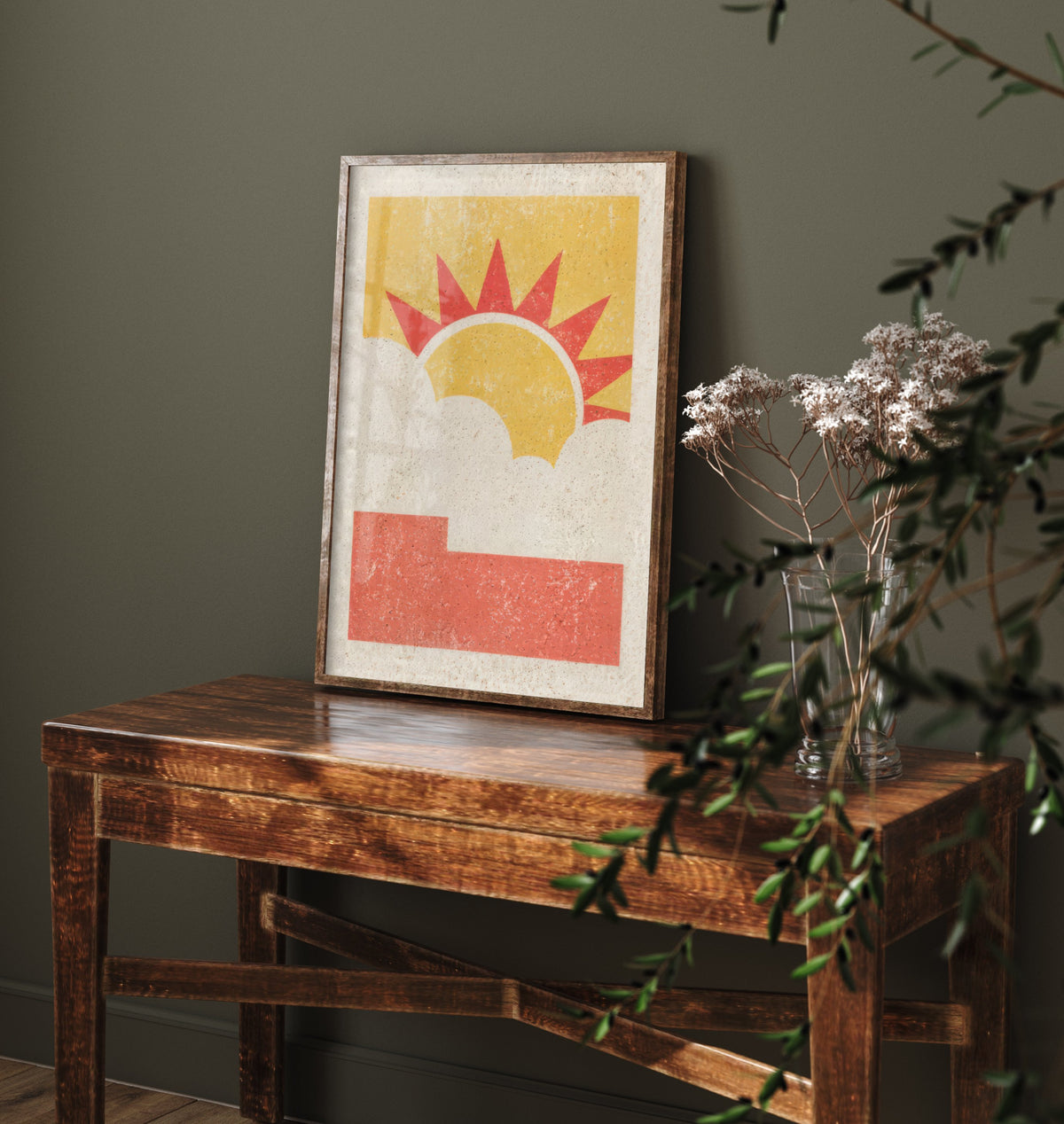Sun and Cloud Art Print - Sunny Spell Weather Poster - Mid Century Linocut Woodcut V2 2/3