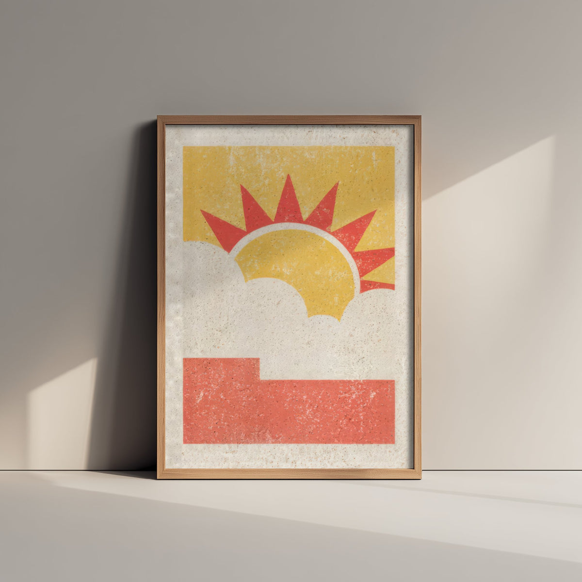 Sun and Cloud Art Print - Sunny Spell Weather Poster - Mid Century Linocut Woodcut V2 2/3