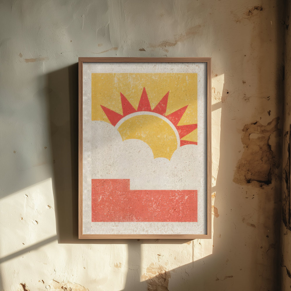 Sun and Cloud Art Print - Sunny Spell Weather Poster - Mid Century Linocut Woodcut V2 2/3