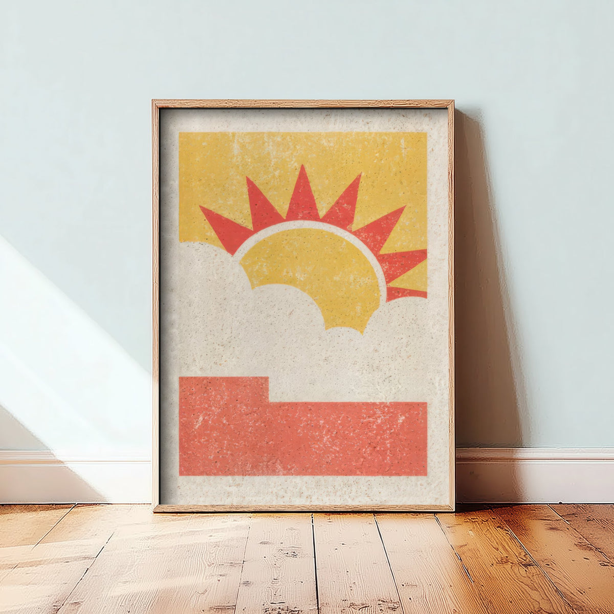 Sun and Cloud Art Print - Sunny Spell Weather Poster - Mid Century Linocut Woodcut V2 2/3