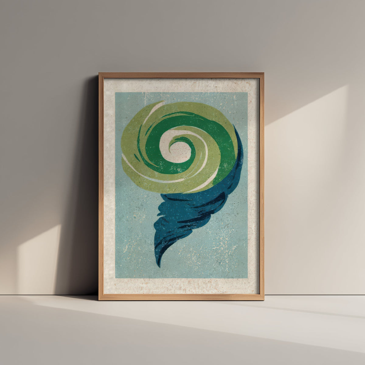 Wind Swirl Art Print - Green and Navy Gust Poster - Abstract Weather Linocut Woodcut V2 3/3