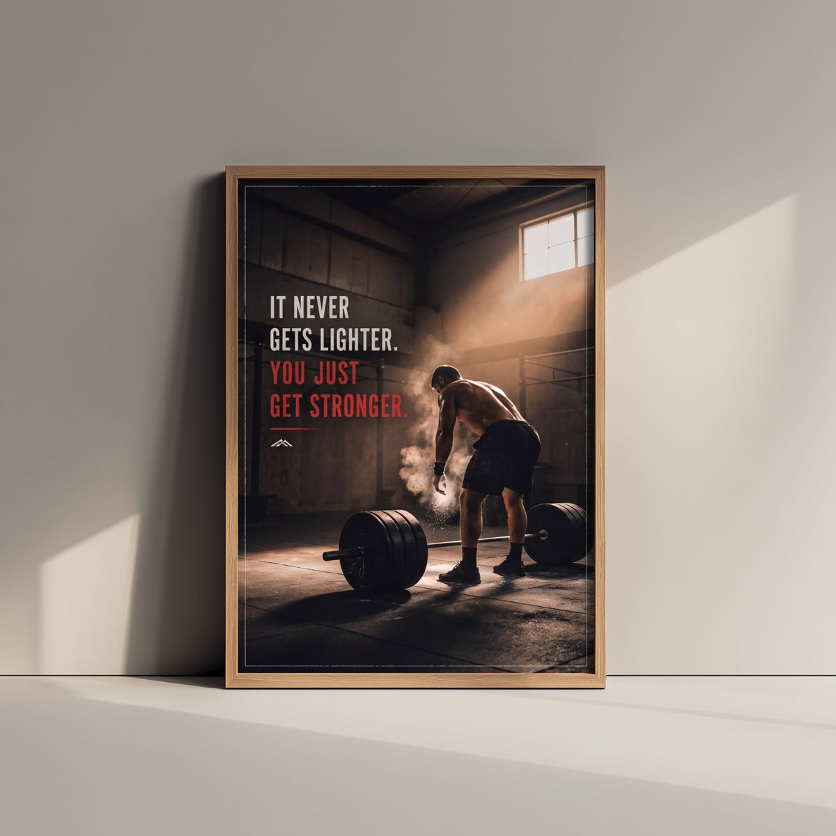 Weightlifting Motivation Poster - "It Never Gets Lighter. You Just Get Stronger." - Gym Quote Photo Art Print - Deadlift Chalk Dust 1/3