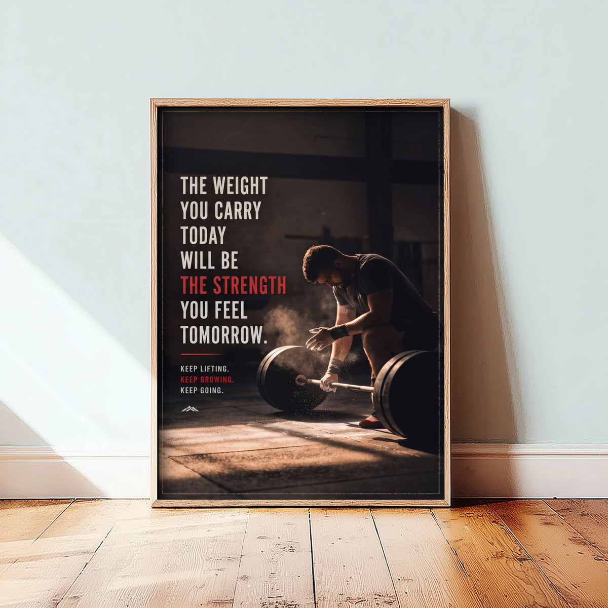 Weightlifting Motivation Poster - "Keep Lifting. Keep Growing. Keep Going." - Gym Quote Photo Art Print - Chalking Hands Barbell 3/3