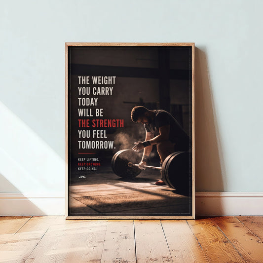 Weightlifting Motivation Poster - "Keep Lifting. Keep Growing. Keep Going." - Gym Quote Photo Art Print - Chalking Hands Barbell 3/3