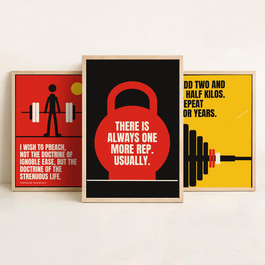 Weightlifting Quotes Set of Three Art Prints - 3 Bauhaus Gym Posters - Minimalist Sport Wall Art Illustration V1