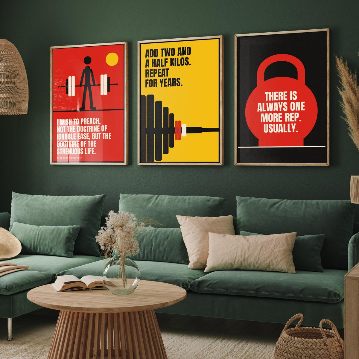 Weightlifting Quotes Set of Three Art Prints - 3 Bauhaus Gym Posters - Minimalist Sport Wall Art Illustration V1