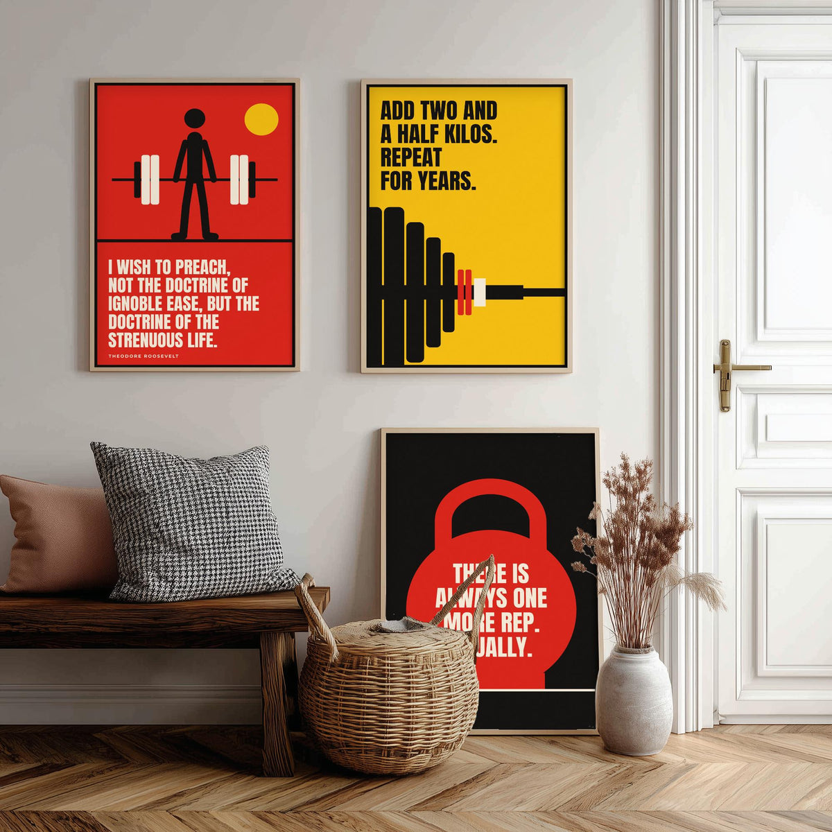 Weightlifting Quotes Set of Three Art Prints - 3 Bauhaus Gym Posters - Minimalist Sport Wall Art Illustration V1