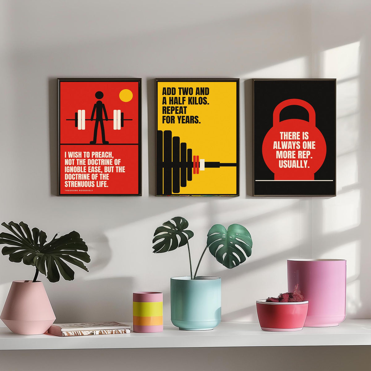 Weightlifting Quotes Set of Three Art Prints - 3 Bauhaus Gym Posters - Minimalist Sport Wall Art Illustration V1