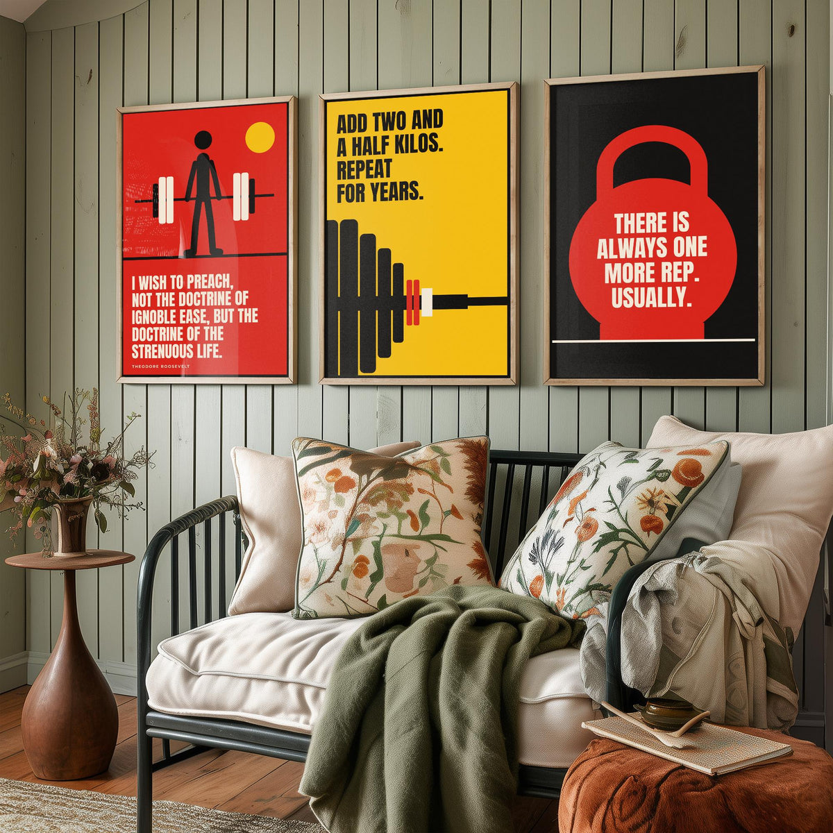 Weightlifting Quotes Set of Three Art Prints - 3 Bauhaus Gym Posters - Minimalist Sport Wall Art Illustration V1