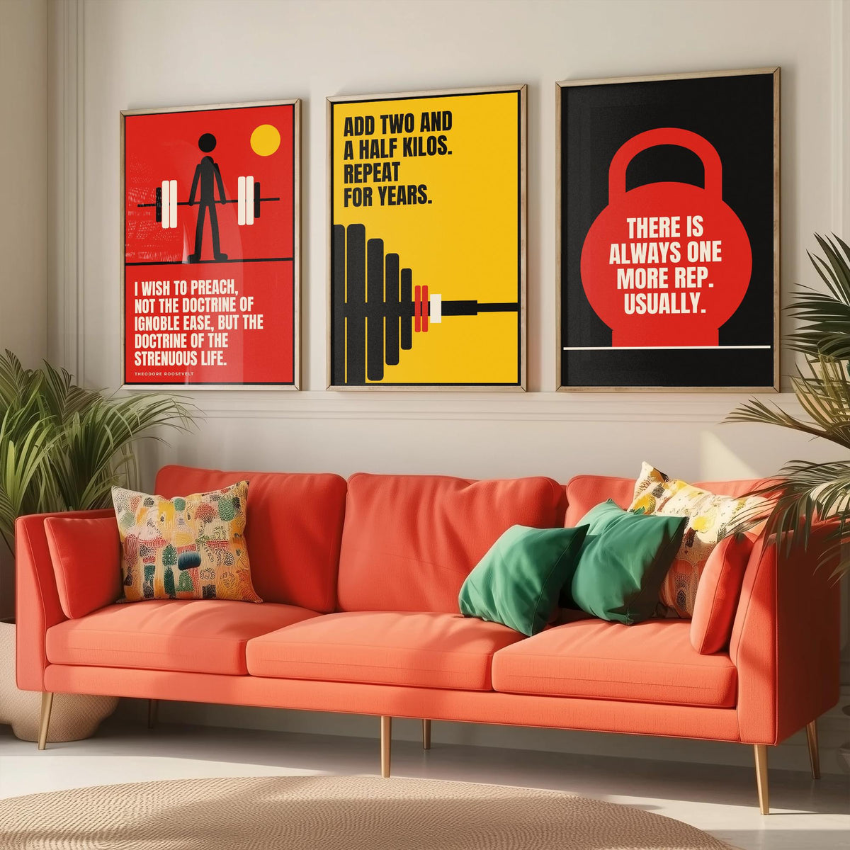 Weightlifting Quotes Set of Three Art Prints - 3 Bauhaus Gym Posters - Minimalist Sport Wall Art Illustration V1