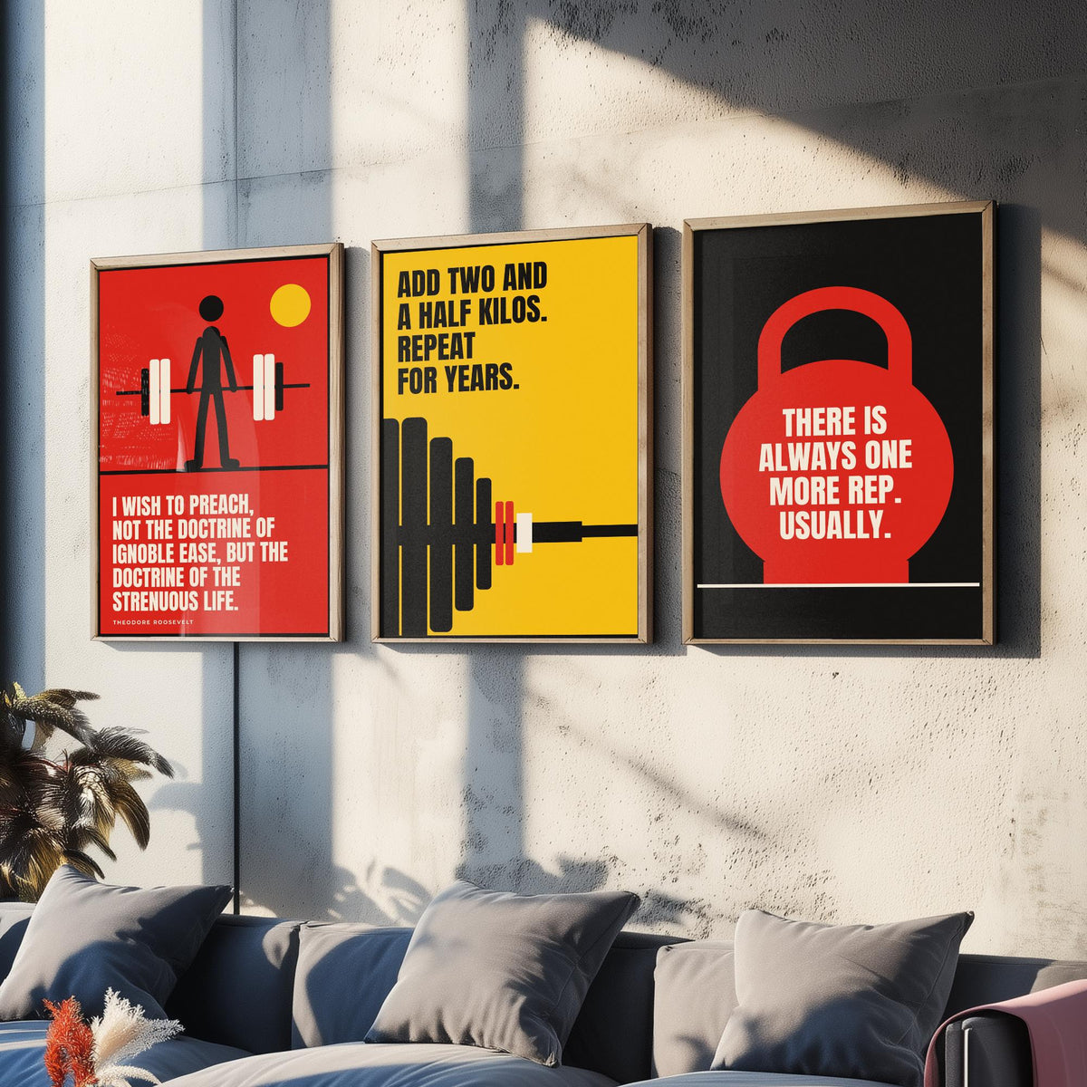 Weightlifting Quotes Set of Three Art Prints - 3 Bauhaus Gym Posters - Minimalist Sport Wall Art Illustration V1
