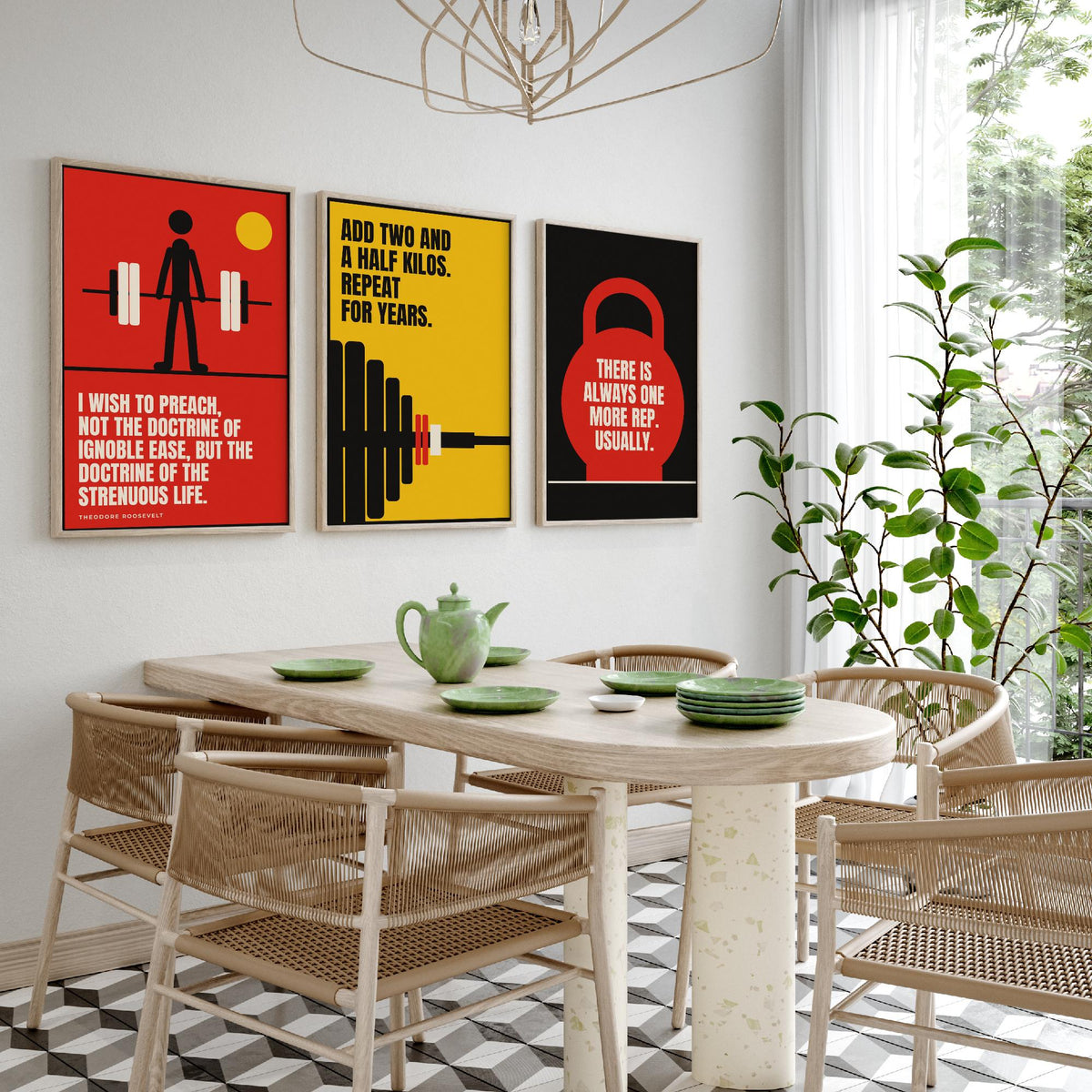 Weightlifting Quotes Set of Three Art Prints - 3 Bauhaus Gym Posters - Minimalist Sport Wall Art Illustration V1