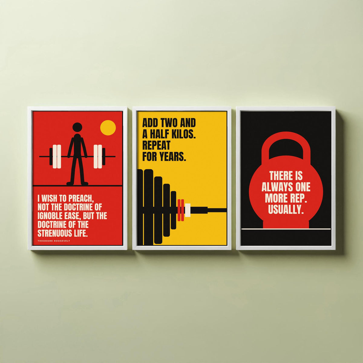 Weightlifting Quotes Set of Three Art Prints - 3 Bauhaus Gym Posters - Minimalist Sport Wall Art Illustration V1