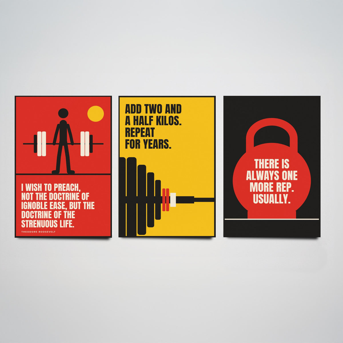 Weightlifting Quotes Set of Three Art Prints - 3 Bauhaus Gym Posters - Minimalist Sport Wall Art Illustration V1