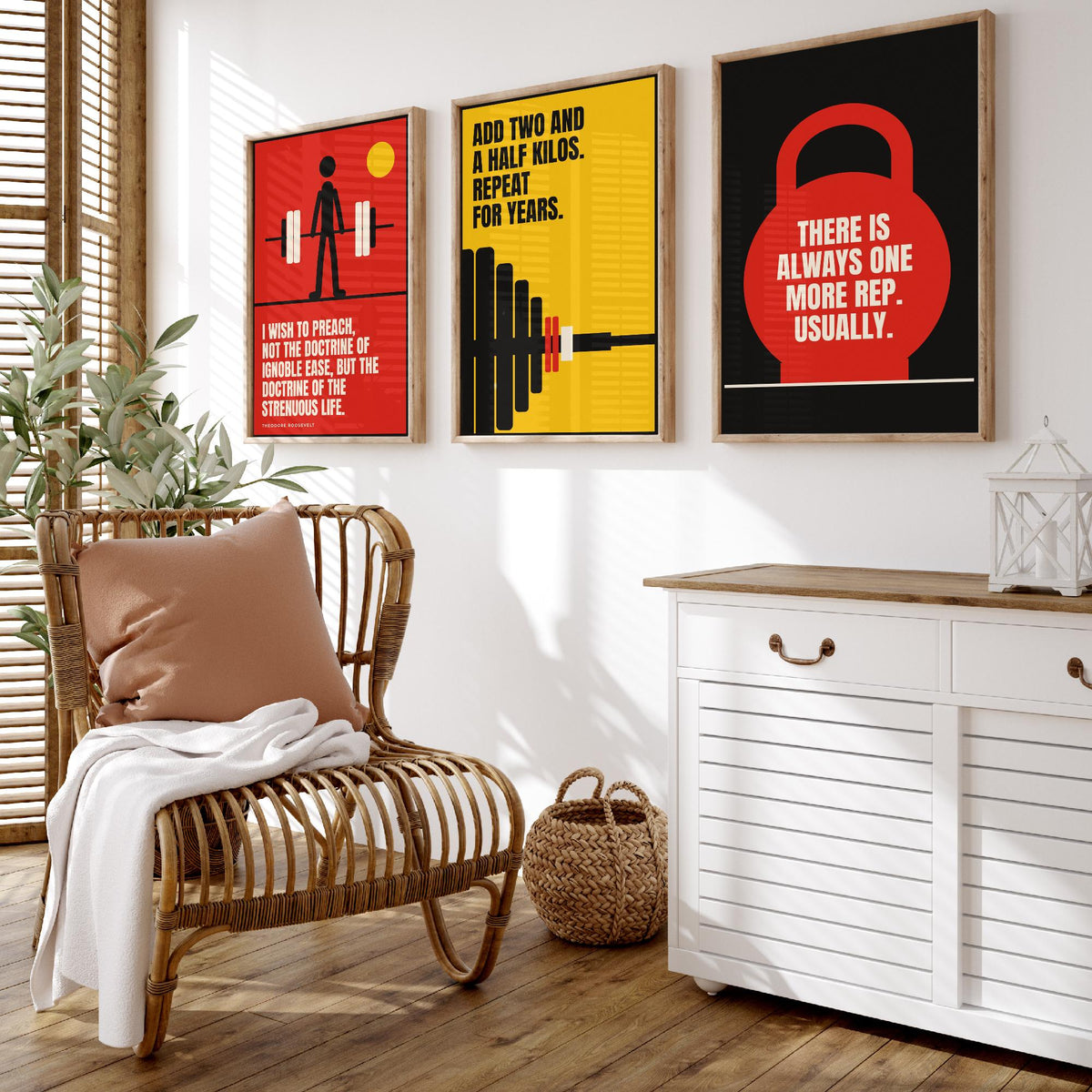 Weightlifting Quotes Set of Three Art Prints - 3 Bauhaus Gym Posters - Minimalist Sport Wall Art Illustration V1