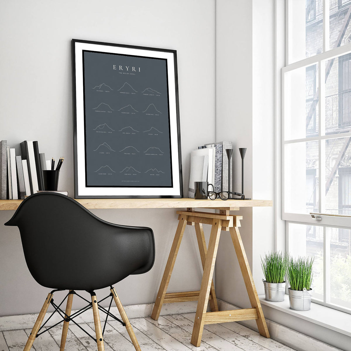 Welsh 3000s Art Print - Eryri Fifteen Summits Classic Slate Poster - Minimalist Mountain Line Drawing