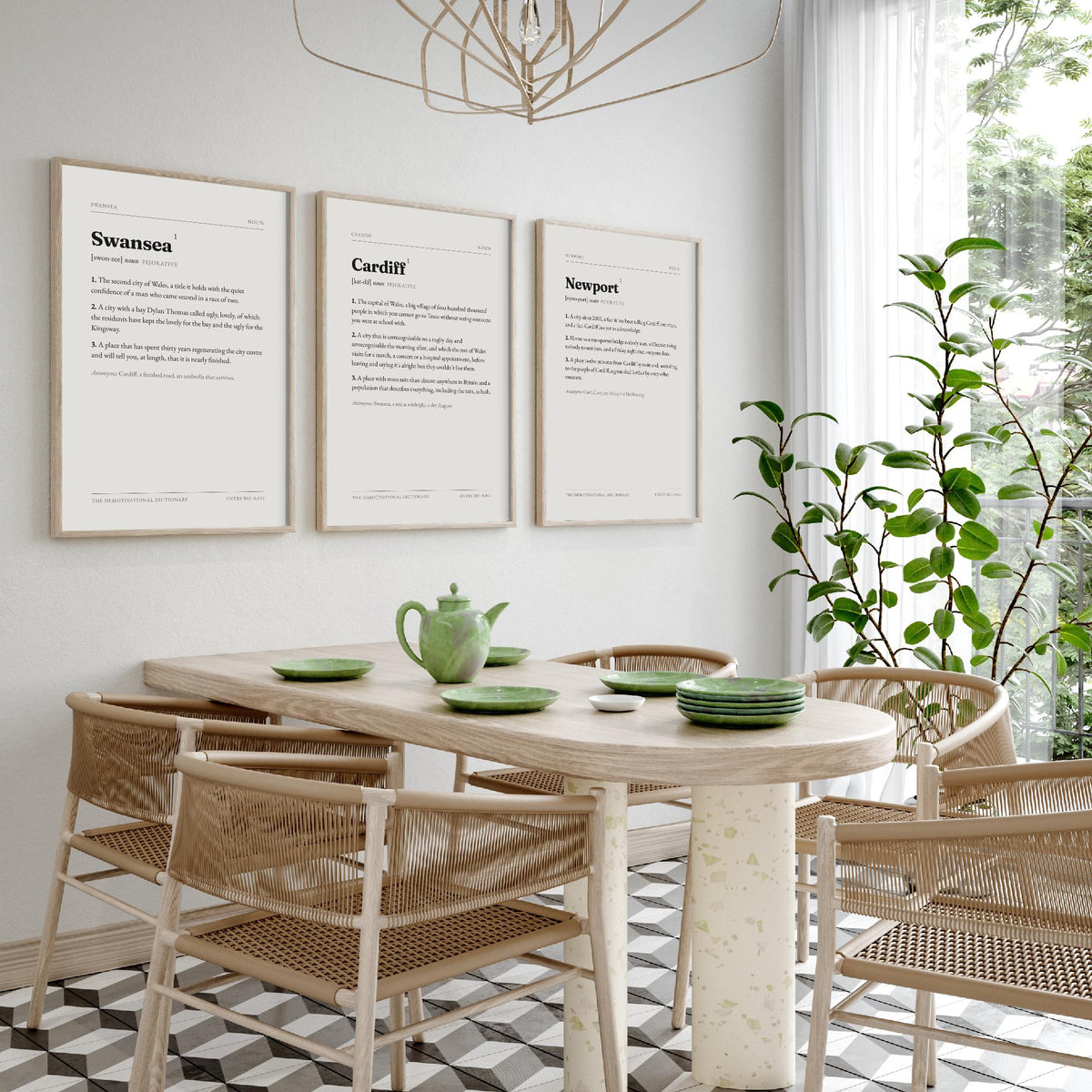 Welsh Cities Demotivational Dictionary Set of Three Art Prints - Swansea, Cardiff, Newport - Witty Typography Poster from Wales