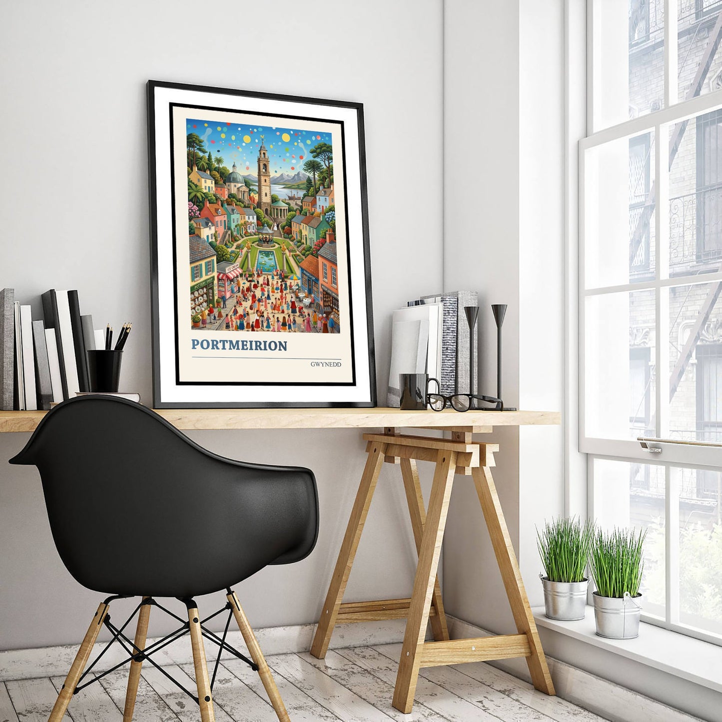 Portmeirion Wales Travel Poster - Italianate Village Folk Art Illustration - Bell Tower and Gardens Art Print - Gwynedd Coast 1/3