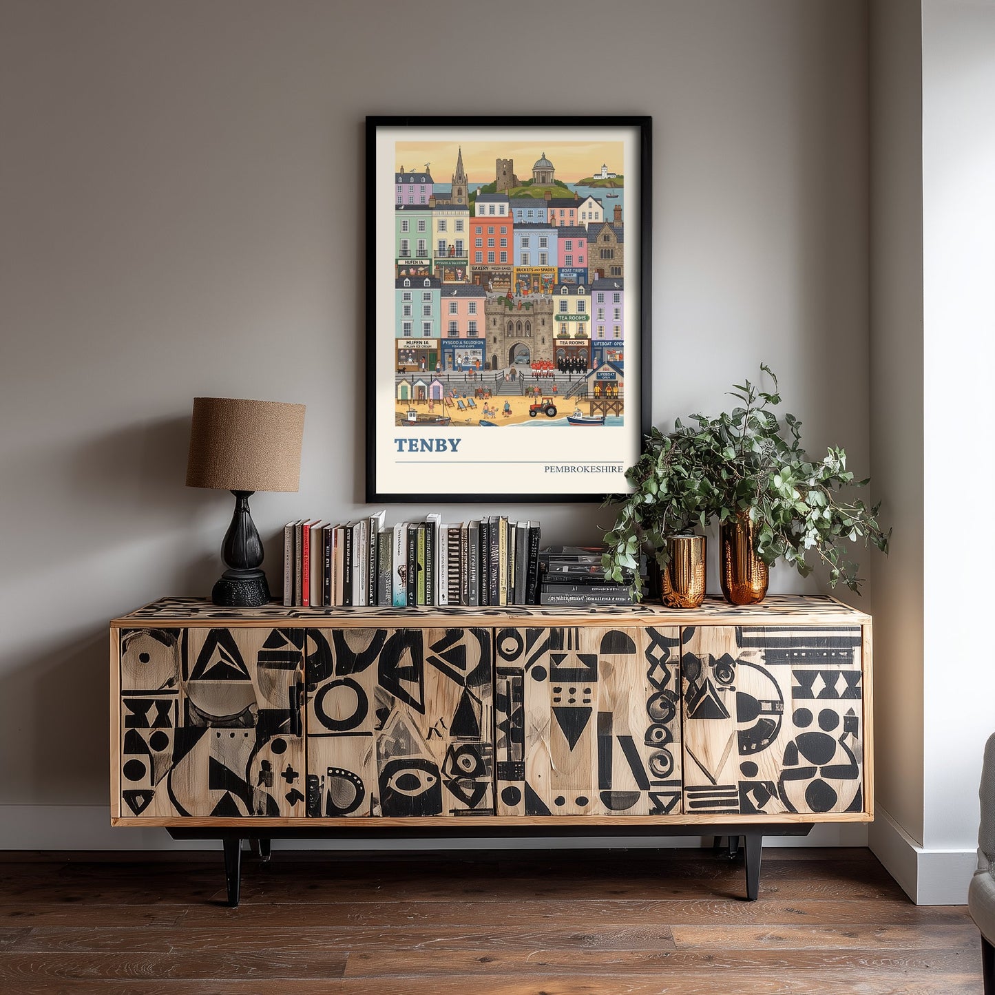 Tenby Pembrokeshire Travel Poster - Harbour Beach Folk Art Illustration - Pastel Seaside Town Art Print - Welsh Coast Holiday 3/3