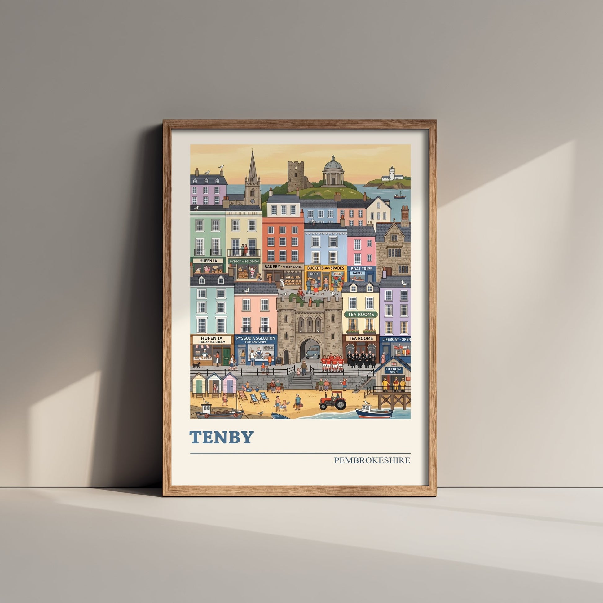 Tenby Pembrokeshire Travel Poster - Harbour Beach Folk Art Illustration - Pastel Seaside Town Art Print - Welsh Coast Holiday 3/3