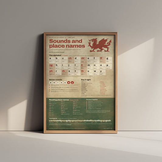 Welsh Alphabet Art Print - Welsh Pronunciation and Place Names Poster - Educational Illustration - Welsh Learner Gift 1/3