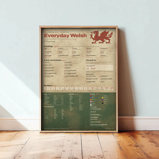 Everyday Welsh Art Print - Welsh Phrases and Greetings Poster - Educational Illustration - Welsh Learner Gift 2/3