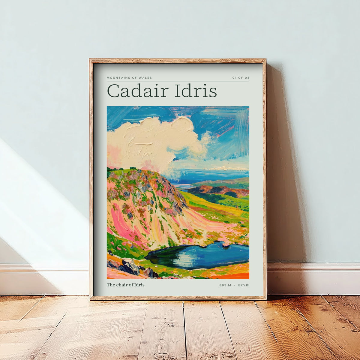 Cadair Idris Art Print - Chair of Idris Mountains of Wales Poster - Sage Impasto Landscape Illustration 1/3