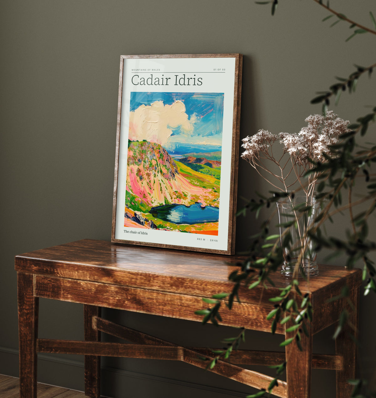 Cadair Idris Art Print - Chair of Idris Mountains of Wales Poster - Sage Impasto Landscape Illustration 1/3